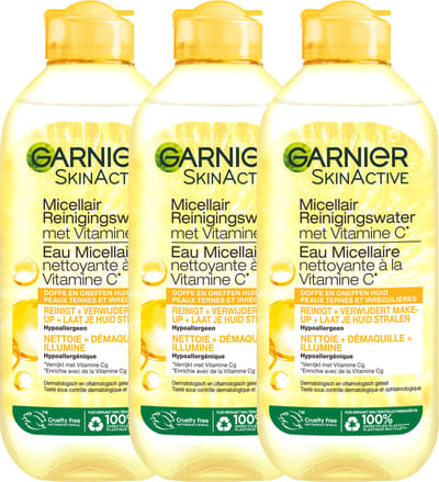 Garnier SkinActive Micellair Water Vitamine C* - Reinigingswater voor het Gezicht - Laat de huid stralen - 3 x 400ml