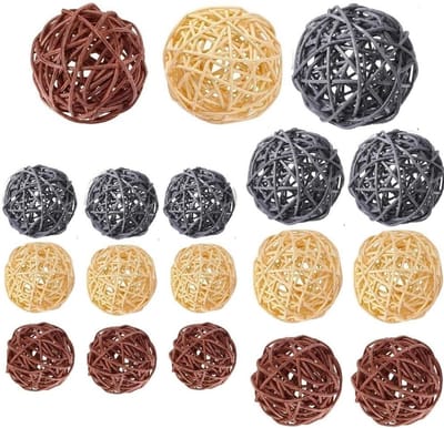 JHUBERS- Decoratieve Ballen 18 Stuks - Rieten/Rotan Ballen - Hangdecoratie - Tafeldecoratie - Bruiloft/Feestdecoratie - Duurzaam/Wijnbouwmateriaal - Decoratieballen