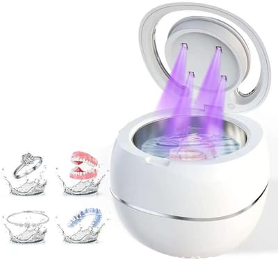 Ultrasone fixeermachine - 42kHz hoge kwaliteit tandenreiniger voor kunstgebitten, fixeermachines, sieraden etc. - 180ML tank, dubbele modus, digitale timer, draagbaar (wit)