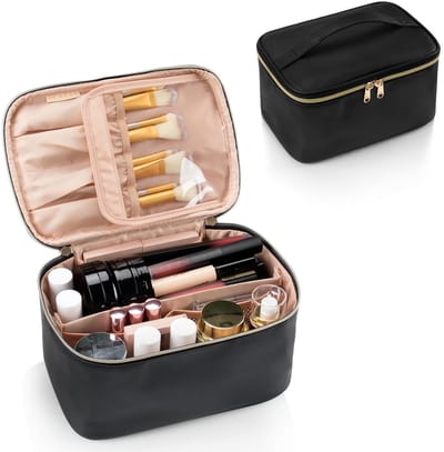 Make-uptasje - Waterdicht Kunstleer - Apart Vak Voor Kwasten - Voor Reis/Dagelijks Gebruik - Met Elastische Banden + Achtervak - Voor Vrouwen/Make-up Liefhebbers - Zwart - 23x16x12cm - 1 Stuk