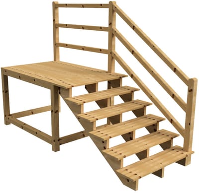 MILANO buitentrap 6 treden H105 cm - bordes L189 x B120 cm - trapleuning rechts - bordesleuning rechts