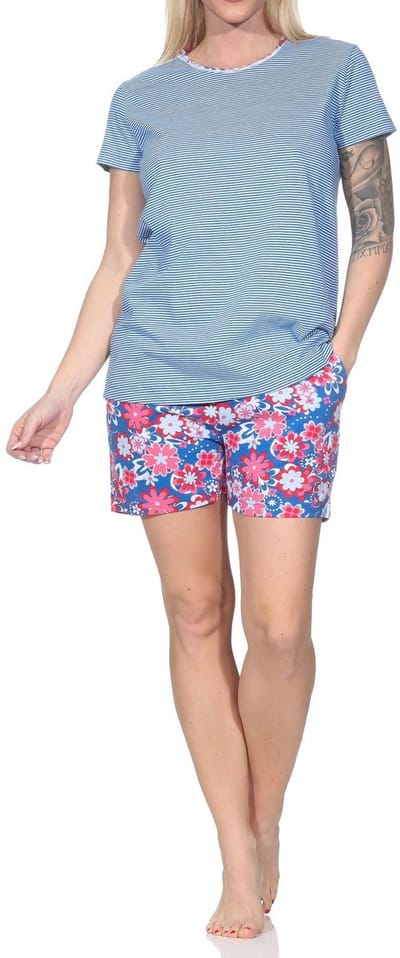 Normann damespyjama Shorty met korte mouwen, gestreepte top - ook in grote maten