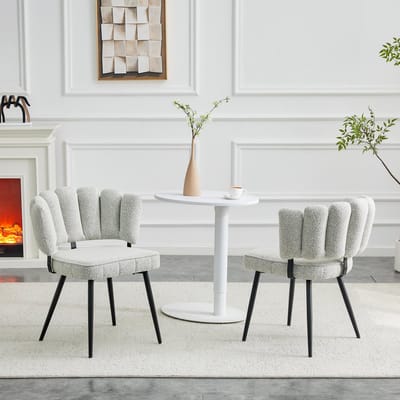 MIVRAY Eetkamerstoel Set Van 2 80 cm - Bloemrugleuning - Voor Eetkamer En Woonkamer - Fluweel Lichtgrijs Zwart