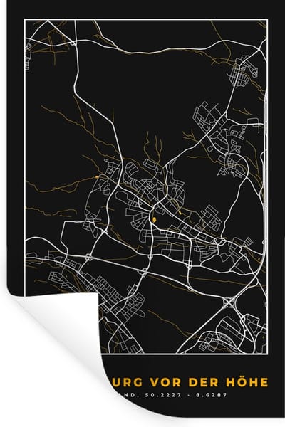 Muurstickers - Sticker Folie - Stadskaart – Kaart – Bad Homburg vor der Höhe – Gold – Duitsland – Plattegrond - 20x30 cm - Plakfolie - Muurstickers Kinderkamer - Zelfklevend Behang - Zelfklevend behangpapier - Stickerfolie
