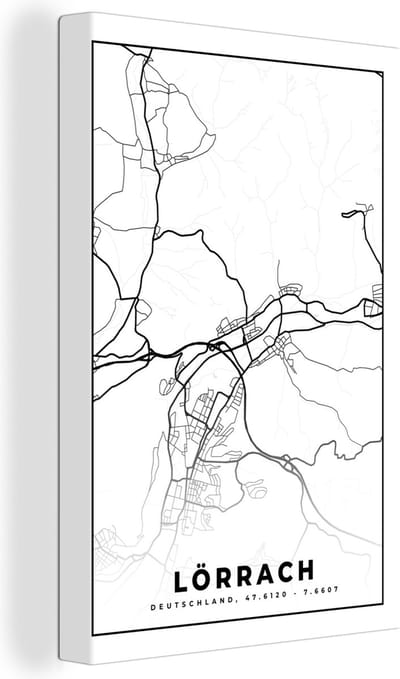 Canvas Schilderij Plattegrond - Kaart - Lörrach - Stadskaart - 20x30 cm - Wanddecoratie