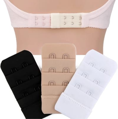 BH verlengstuk I 2 Tussenhaakjes I BH accessoires I Beha Verlenger I Bra Extender I Rechthoekige Haakjes I Set van 3 I Zwart, Wit & Beige