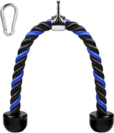 Triceps Touw - Fitness Touw Kabel - Kracht Training - Antislip Rubberen Handgrepen - 76 cm - Blauw Zwart