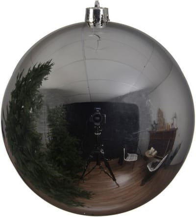 Decoris grote kerstbal - 5x - zilver - glans - kunststof - 14 cm - onbreekbaar - kerstversiering - kerstboomversiering