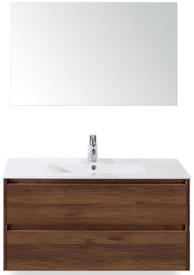 Dante Badmeubelset 100 cm - Walnoot - Keramische Wastafel Wit Enjoy met Spiegel
