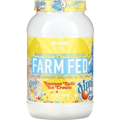 Compléments Ax & Sledge, Élevé à la ferme, Isolat de Protéine de Whey Nourri à l'herbe, Crème Glacée Dipping Dot Banana Split, 29,63 oz (840 g)