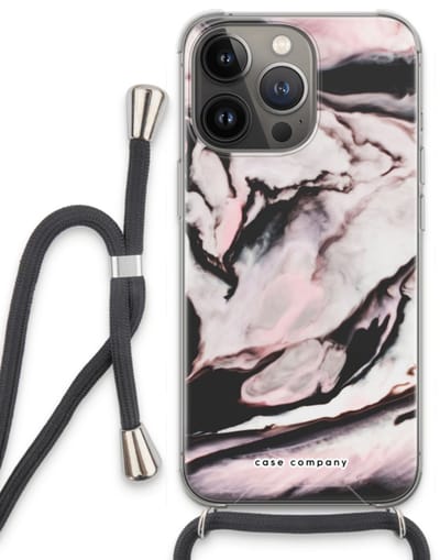 Case Company® - Hoesje met koord geschikt voor iPhone 13 Pro hoesje met Koord - Roze stroom - Telefoonhoesje met Zwart Koord - Bescherming aan alle Kanten en Over de Schermrand