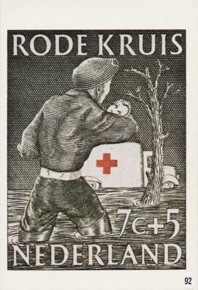 Briefkaart met afbeelding watersnood 1953 postzegel