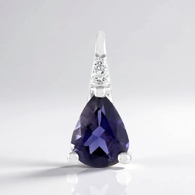 Cavill - Zilveren Hanger - 925 Sterling Zilver Gerhodineerd - Peervormige Ioliet 0,725 ct - Pavé Zirkonia Tanzania - Elegant en Tijdloos Sieraad