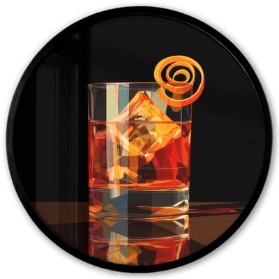 Poster in lijst Rond - Fotolijst 40x40 cm - Posters - Glas - Ijsblokjes - Drinken - Bruin - Ronde posterlijst zwart - Decoratie - Wanddecoratie woonkamer - Muurdecoratie slaapkamer