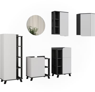 Vicco Badkamermeubelset Karen, Antraciet/Wit, 6-delig