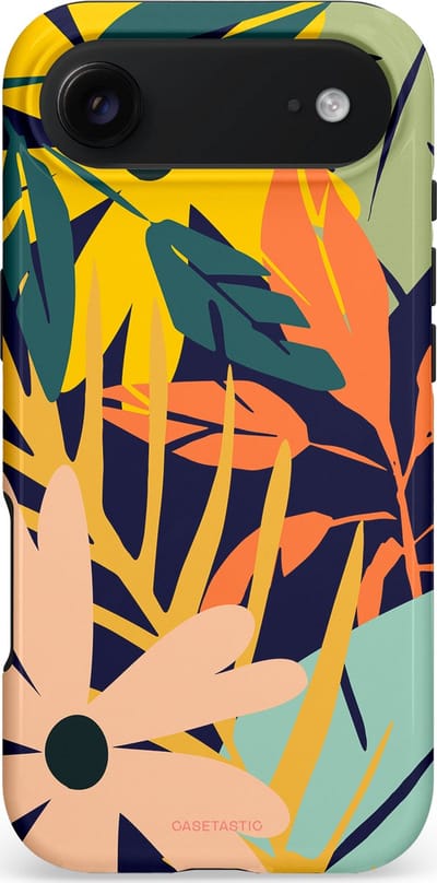 Casetastic hoesje geschikt voor Apple iPhone Air - MagSafe - Dubbellaagse bescherming - Ruwe bloemen - Fashion Case - Donkerblauw Perzik Geel Mintgroen