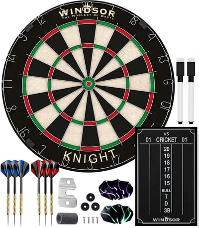 WINDSOR Dartbord - met Dartpijlen & Accessoires - Sisal - Dartboard - Knight 3