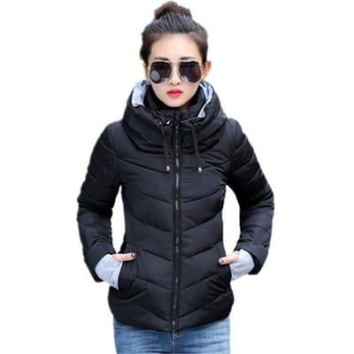 Dames Parka's voor de Winter Warm Effen Kleur Volle Mouw Katoen Gevoerd Verdikking Slim Buitenkleding M black
