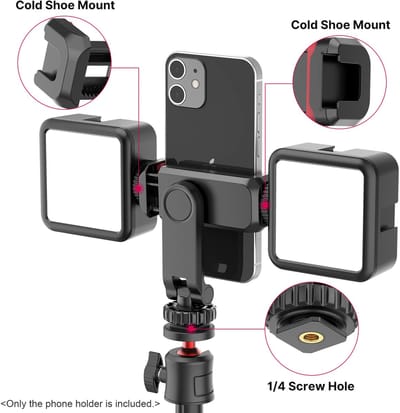 Telefoonhouder voor Statief – 360° Draaibaar met Dubbele Cold Shoe Bevestiging | Smartphone Klem voor Vloggen, Selfies & Livestreamen