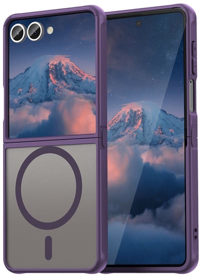 MobyDefend Hoesje - Geschikt voor Samsung Galaxy Z Flip 7 - Case Geschikt voor MagSafe - Mat Transparant Met Gekleurde Rand - Paars