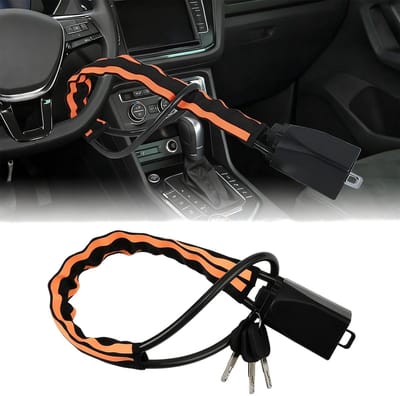 Dailygoods- Autostuurvergrendeling met reflecterende strepen - Universele Veiligheidsgordel - Anti-diefstal tot 43 cm - Roestvrijstalen Vergrendelingshaak - Hoogwaardig Staal - Stuurbeveiliging