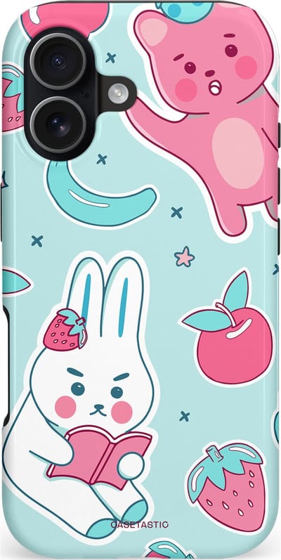Casetastic hoesje geschikt voor Apple iPhone 17 - MagSafe - Dubbellaagse bescherming - Fruitige vriendjes - Fashion Case - Mintgroen Lichtgrijs Lichtroze Wit