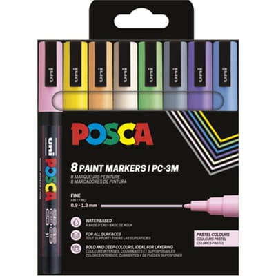 Paintmarker Uni POSCA PC3M fijn pastel assorti set à 8 stuks