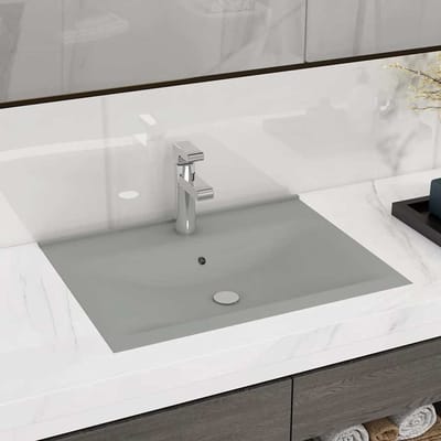 vidaXL - Wastafel - met - kraangat - 60x46 - cm - keramiek - mat - lichtgrijs