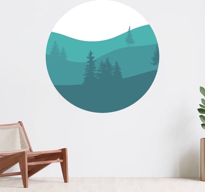 Muurcirkel zelfklevend behang - Landscape Turquoise - Wanddecoratie - 080cm behangcirkel - Ronde sticker voor aan de muur - Behangsticker verkrijgbaar in verschillende formaten