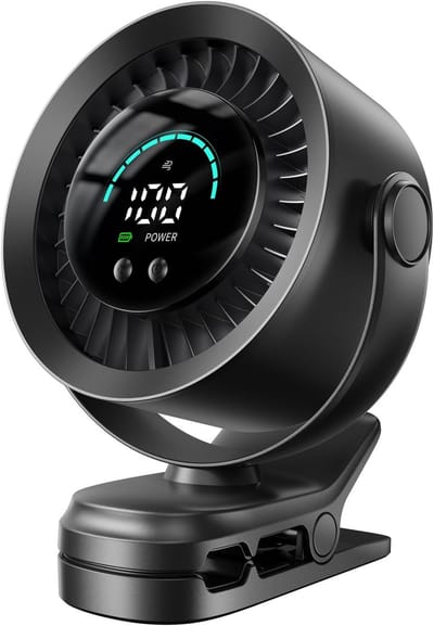 Draagbare clipventilator, oplaadbare USB-ventilator met 100 snelheden, LED-display, 360° draaibaar en krachtige luchtstroom, bureauventilator met een gebruiksduur tot 17 uur, kleine batterijventilator voor buiten, op reis,(zwart)