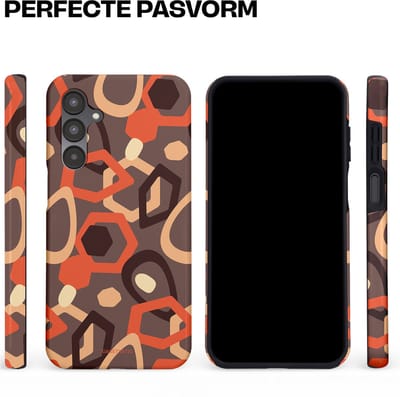Casetastic hoesje geschikt voor Samsung Galaxy A16 - Dubbellaagse bescherming - Abstracte Retro Vormen - Fashion Case - Donkergrijs Terracotta Taupe