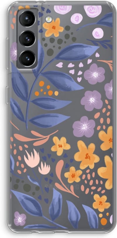 Case Company® - Hoesje geschikt voor Samsung Galaxy S21 hoesje - Flowers with blue leaves - Soft Cover Telefoonhoesje - Bescherming aan alle Kanten en Schermrand
