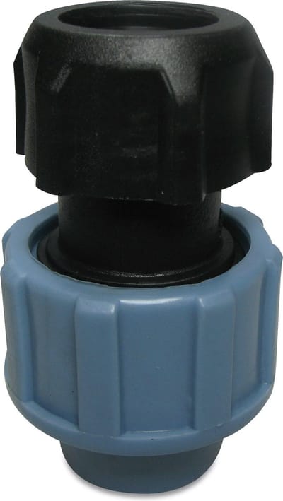 Unidelta Aansluitstuk PP 20 mm x 3/4" knel x binnendraad 16bar zwart/blauw DVGW/KIWA/WRAS