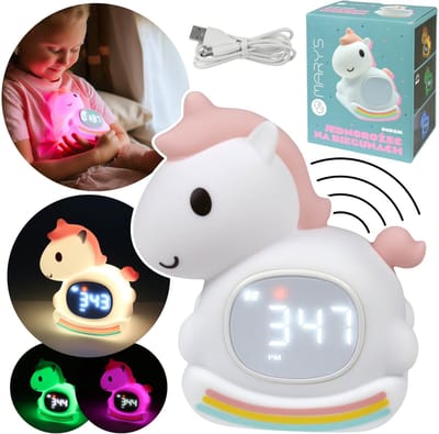Mary's Siliconen LED-nachtlampje met wekker, Unicorn rocking horse, zacht, voor de kinderkamer, USB RGB-lampje