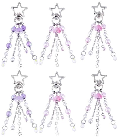 Dailygoods- Sleutelhanger 6-delige Set - Y2K Stijl - Schattige Kwallen Hanger - Sleutelhanger voor Vrouwen - Rugzak/Telefoon Decoratie - Totale Lengte 10 cm - Sleutelhangertje