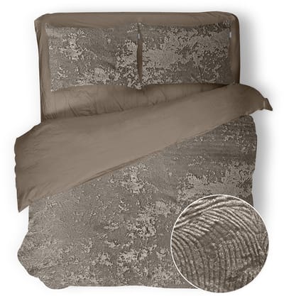 Eleganzzz Dekbedovertrek 3D Embossed Velvet Wave - Warm Taupe - Dekbedovertrek 200x200/220cm - Velvet Dekbedovertrek - 100% Velvet - Tweepersoons dekbedovertrekken - Effen Dekbedovertrek