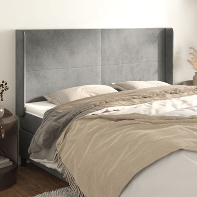 vidaXL - Hoofdbord - met - randen - 183x16x118/128 - cm - fluweel - lichtgrijs