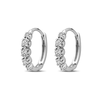 Zilver Gerhodineerd Klapoorringen Zirkonia 14 Mm 1338993