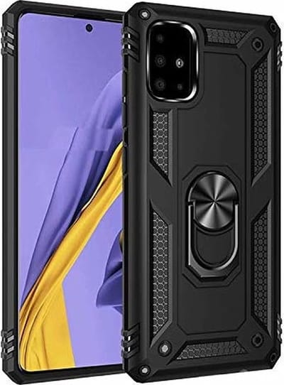 Hoesje Geschikt Voor Samsung Galaxy A51 Armor Hoesje Ringhouder TPU - Zwart