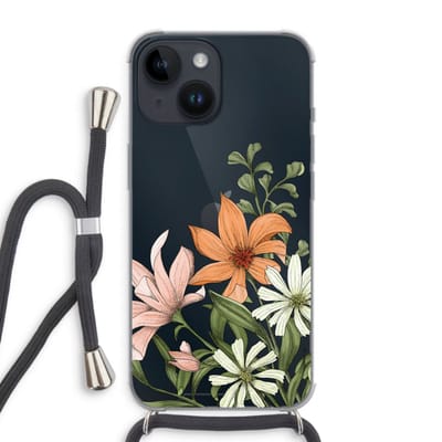 Case Company® - Hoesje met koord geschikt voor iPhone 14 hoesje met Koord - Floral bouquet - Telefoonhoesje met Zwart Koord - Bescherming aan alle Kanten en Over de Schermrand