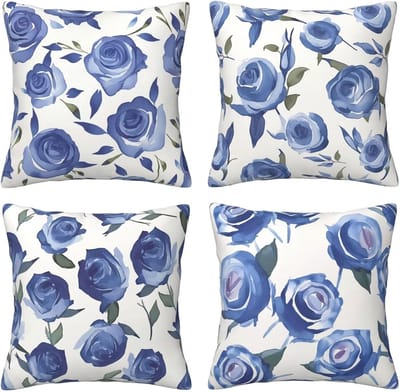 Kussenslopen, 65 x 65 cm, roze/blauw, 4 stuks, vierkant, fluweel, zacht en ademend, decoratieve kussenhoes met verborgen ritssluiting, voor slaapkamer en woonkamer, bank E8078