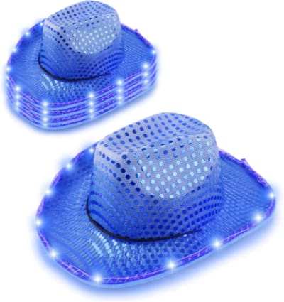 Cowboyhoed Blauw met LED verlichting. Bruiloft / Vrijgezellenfeest / Formule 1 / Toppers / Pride / Carnaval / Foute Party