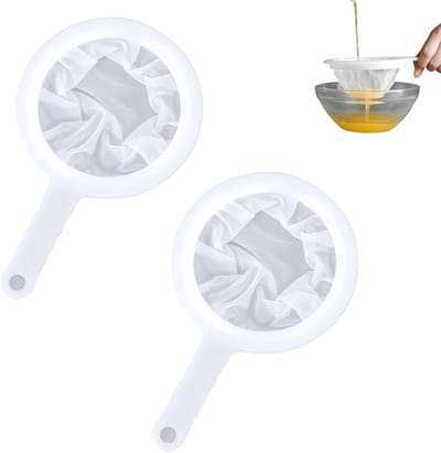 Set van 2 Nylon Keukenzeefjes, Fijnzeef met 200 Stiksels en PP Handvat, Perfect voor Sojamelk, Koffie, Sappen, Thee en Vloeistoffilter, Vaatwasmachinebestendig