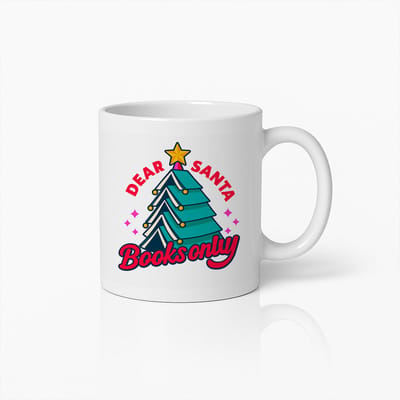 “Dear Santa, Books Only” Kerstmok – Leuke Boekenliefhebber Kerstprint – 330 ml Witte Koffiebeker