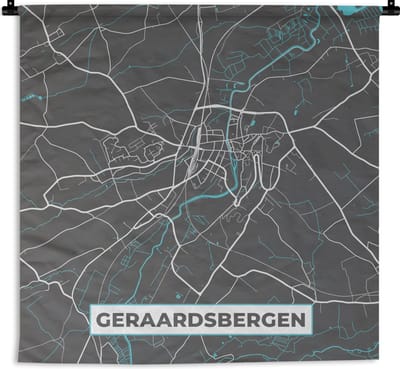 Wandkleed - Wanddoek - Stadskaart – Grijs - Kaart – Geraardsbergen – België – Plattegrond - 180x180 cm - Wandtapijt