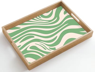 Dienblad hout 50x35 cm - Schootdienblad - Zebrapatroon - Groen - Retro - Borrelplank rechthoek - Plateau dienbladen