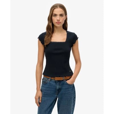 Superdry - Essential T-shirt met Vierkante Hals Slanke Pasvorm - Dames - T-shirts
