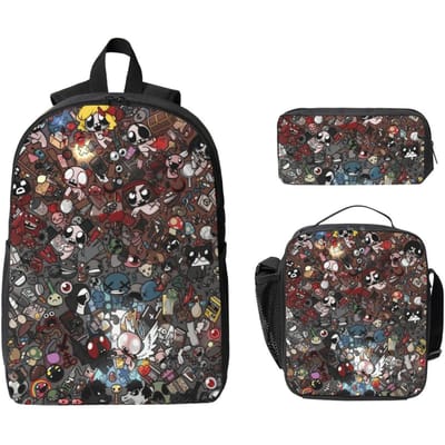 3 Stuks The Binding Of Isaac Thema Schooltassen Set voor Meisjes Jongens Etui Sets met Lunchbox black