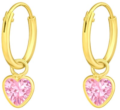 Joy|S - Zilveren hartje bedel oorbellen - oorringen - roze zirkonia - gold plated - goudkleur