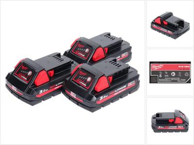 Milwaukee M18 HB3 High Output 3x 18 V 3.0 Ah / 3000 mAh Li-Ion accu ( 3x 4932471069 ) met laadniveau-indicator
